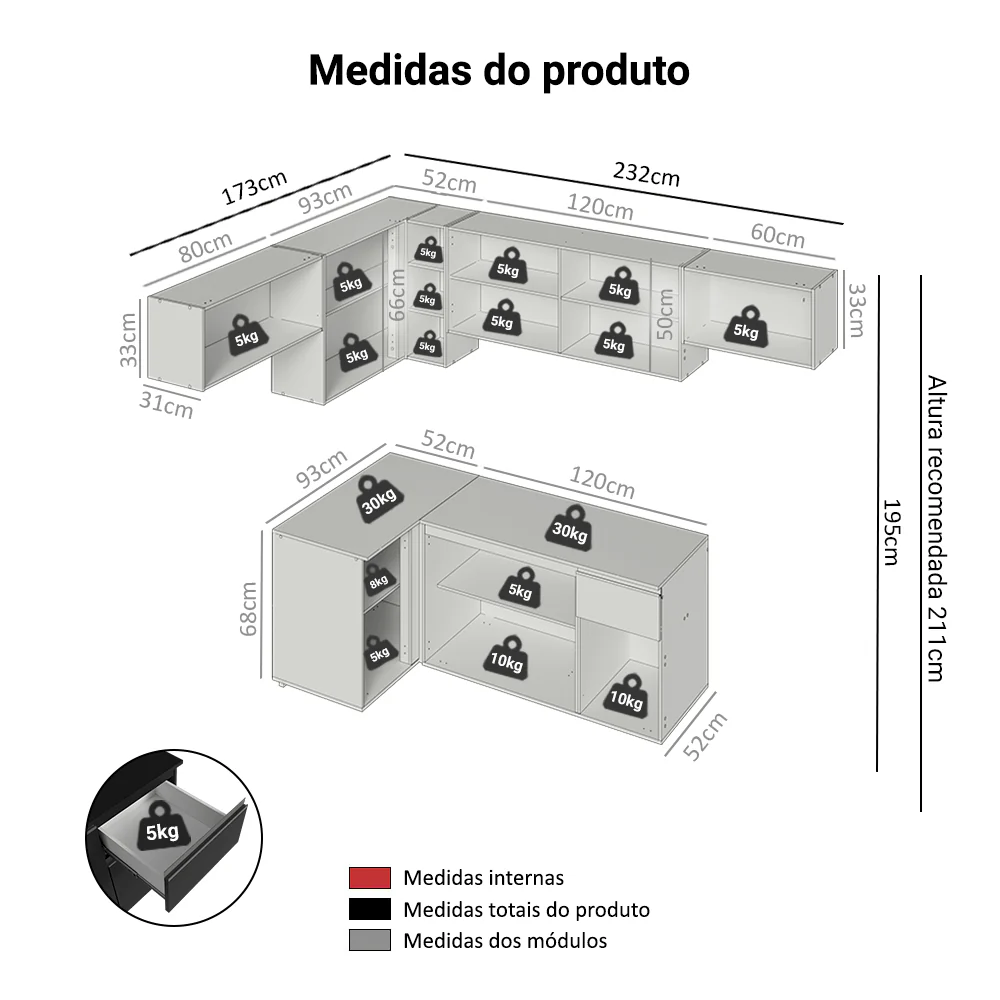 Armário de Cozinha Completa de Canto Suspenso 405 cm Preto Nice Madesa 01 - Image 3