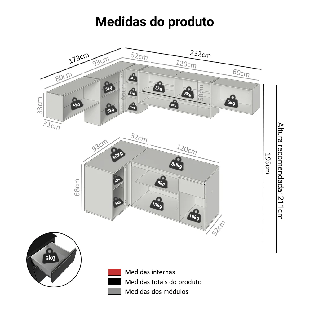 Armário de Cozinha Completa de Canto Suspenso 405 cm Preto Nice Madesa 03 - Image 3