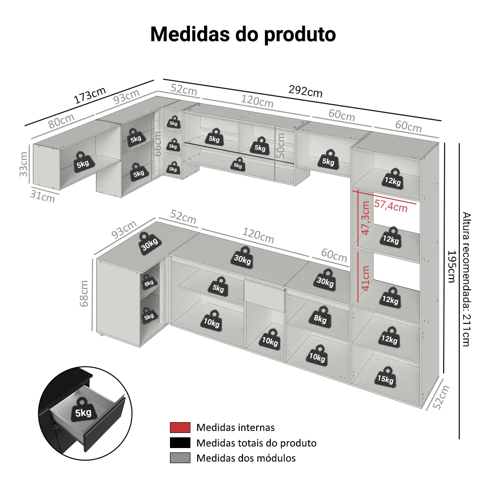 Armário de Cozinha Completa de Canto Suspenso 465 cm Preto Nice Madesa 03 - Image 3
