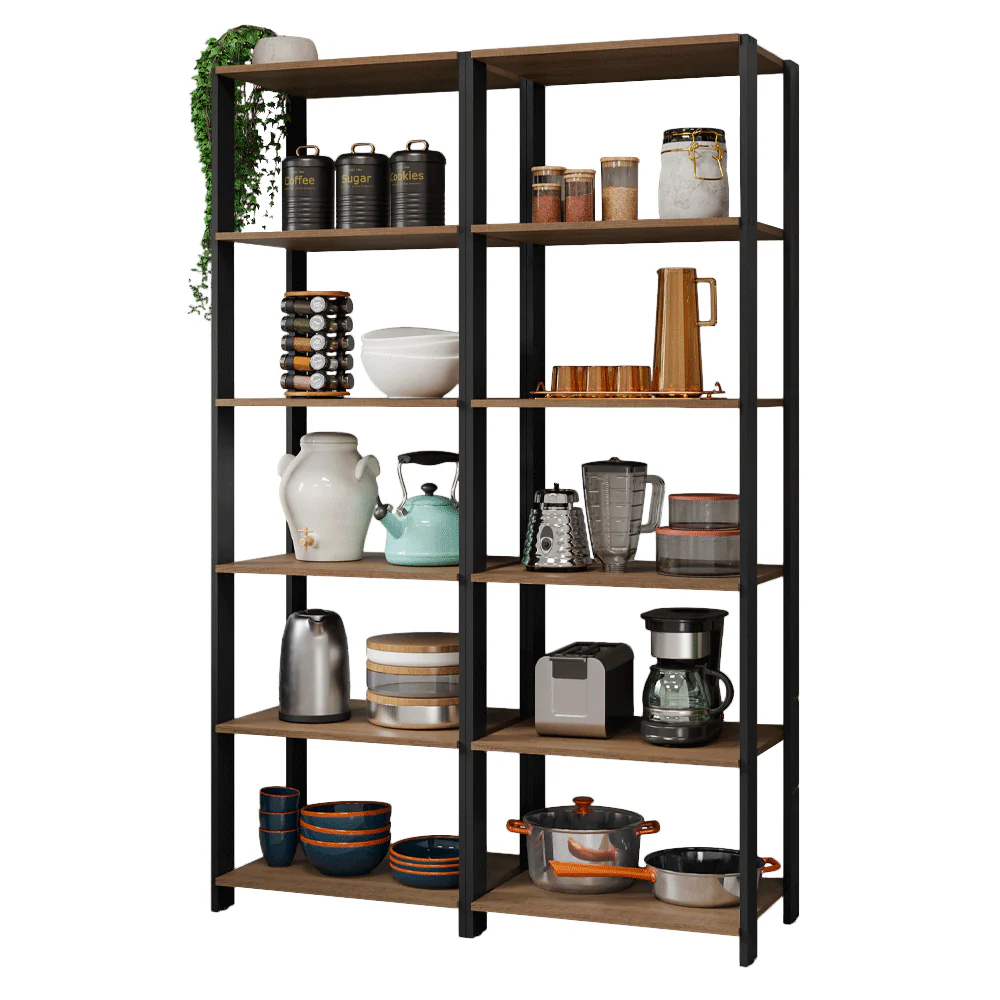Armário Estante Multiuso Organizador 10 Prateleiras 118cm Rustic/Preto Madesa - Image 3