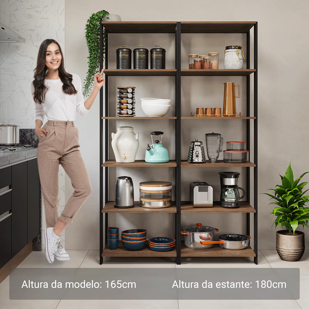Armário Estante Multiuso Organizador 10 Prateleiras 118cm Rustic/Preto Madesa - Image 8