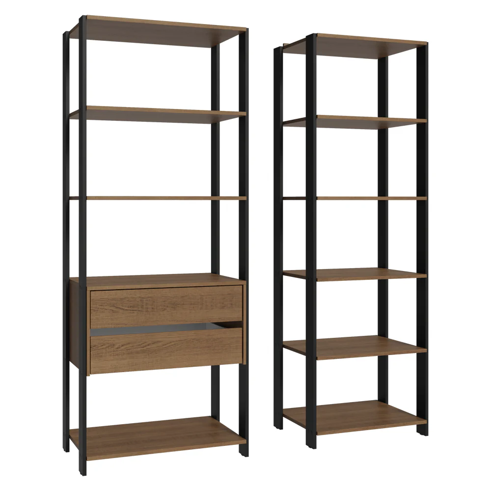 Armário Estante Multiuso Organizador 2 Gavetas 9 Prateleiras 129cm Rustic/Preto Madesa - Image 7