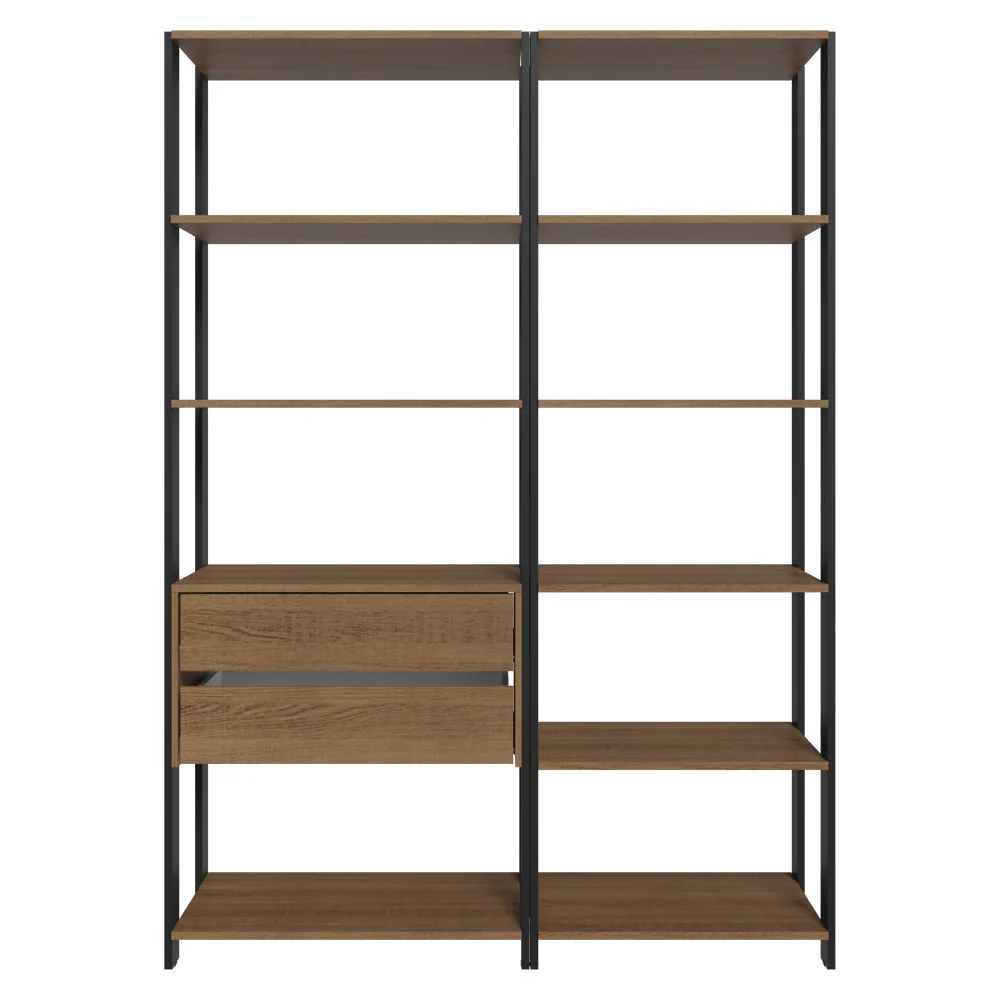 Armário Estante Multiuso Organizador 2 Gavetas 9 Prateleiras 129cm Rustic/Preto Madesa - Image 9