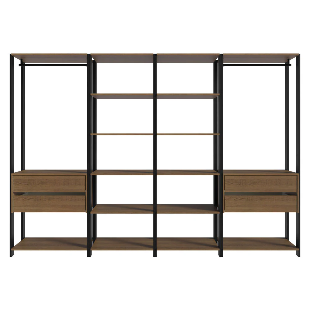 Armário Estante Multiuso Organizador 4 Gavetas 258cm Rustic/Preto Madesa - Image 8