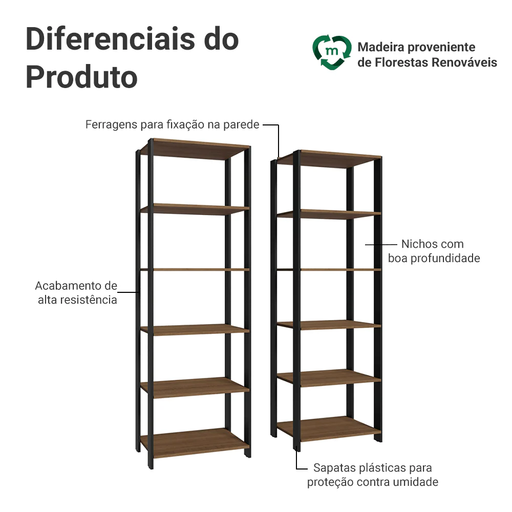 Armário Estante Multiuso Organizador Despensa 10 Prateleiras 118cm Rustic/Preto Madesa - Image 4