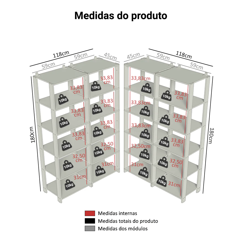 Armário Estante Multiuso Organizador Despensa de Canto 20 Prateleiras 236cm Rustic/Preto Madesa - Image 3