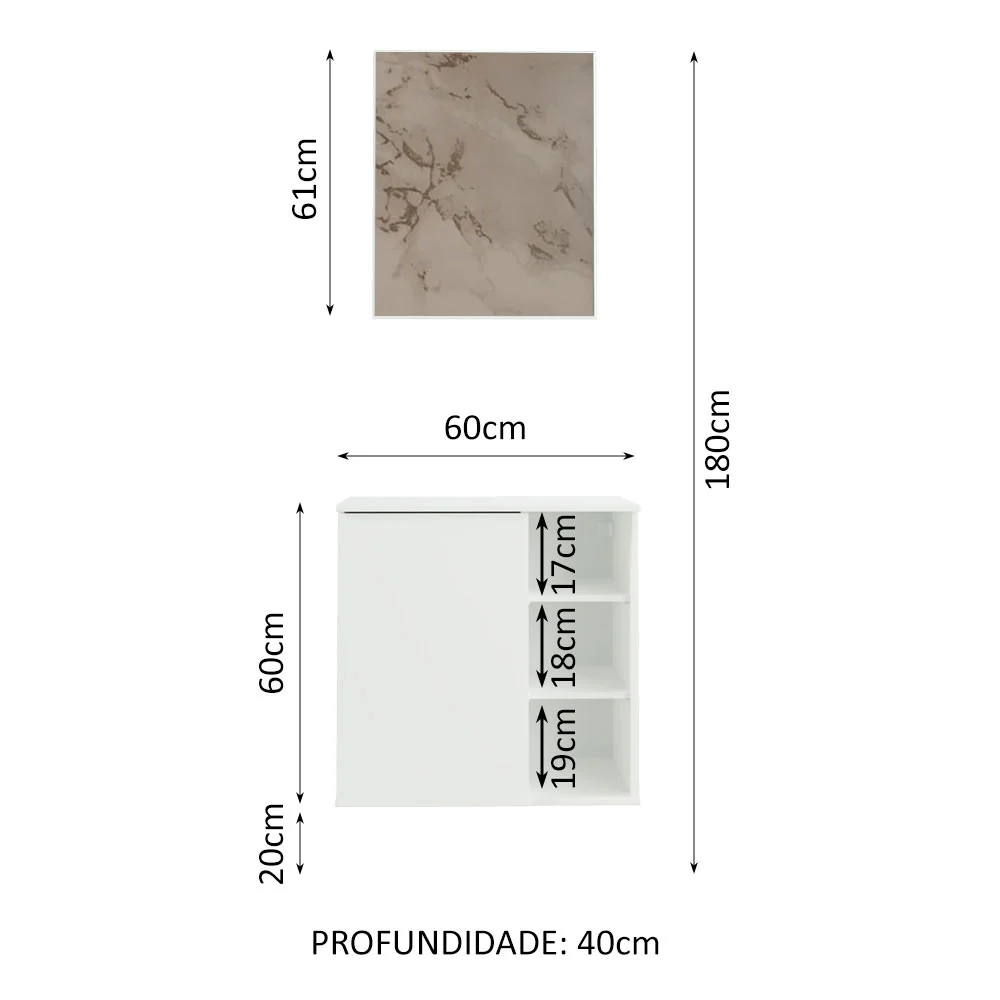 Armário Gabinete com Espelho para Banheiro 60cm Branco Madesa - Image 3