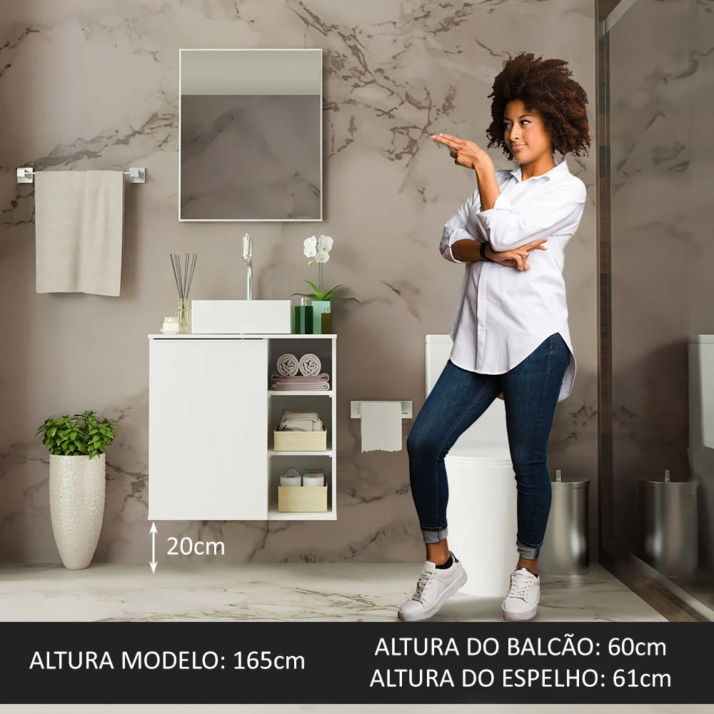 Armário Gabinete com Espelho para Banheiro 60cm Branco Madesa - Image 4