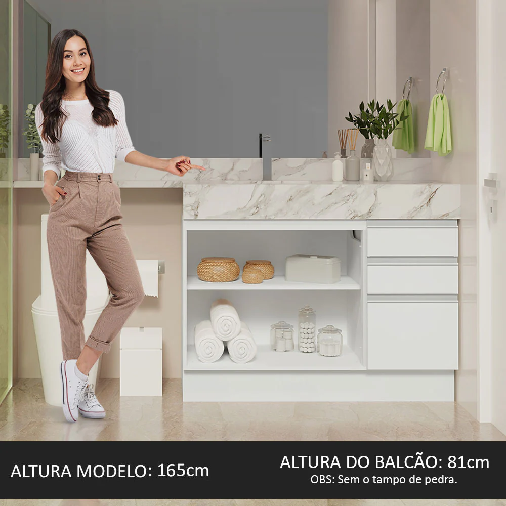 Armário Gabinete para Banheiro 120cm 2 Portas 3 Gavetas Branco Madesa - Image 5