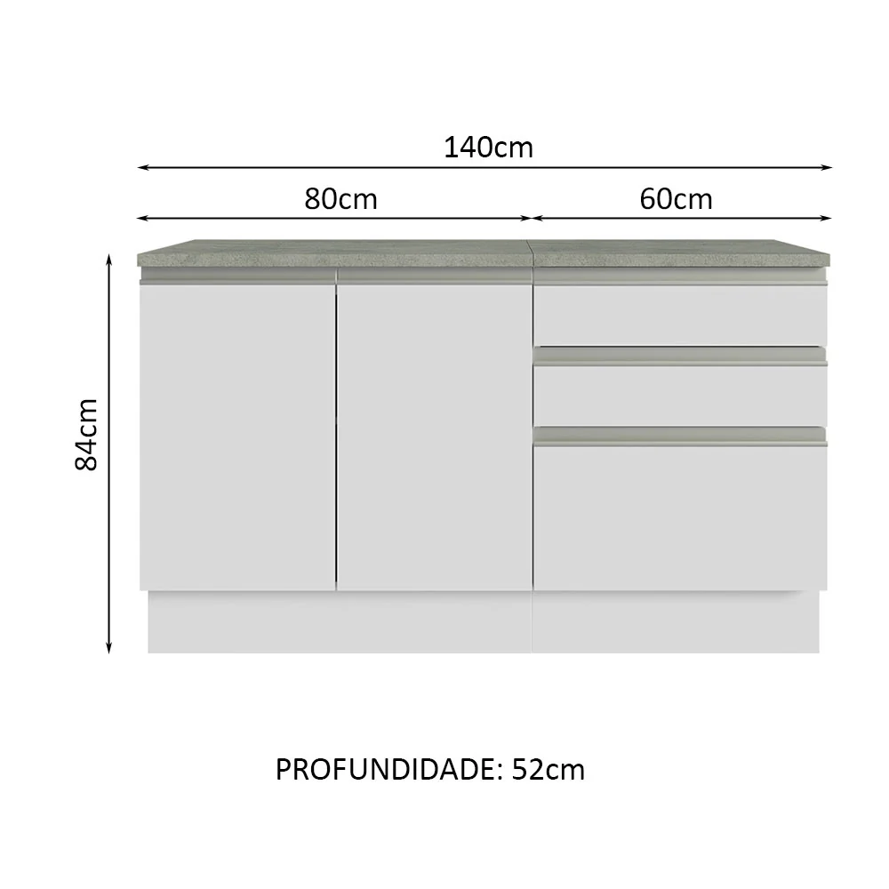 Armário Gabinete para Banheiro 140cm 2 Portas 3 Gavetas Branco Madesa - Image 3