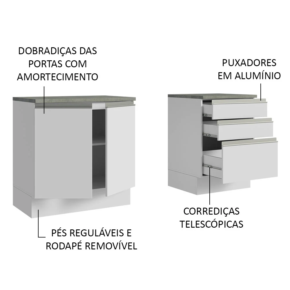 Armário Gabinete para Banheiro 140cm 2 Portas 3 Gavetas Branco Madesa - Image 4