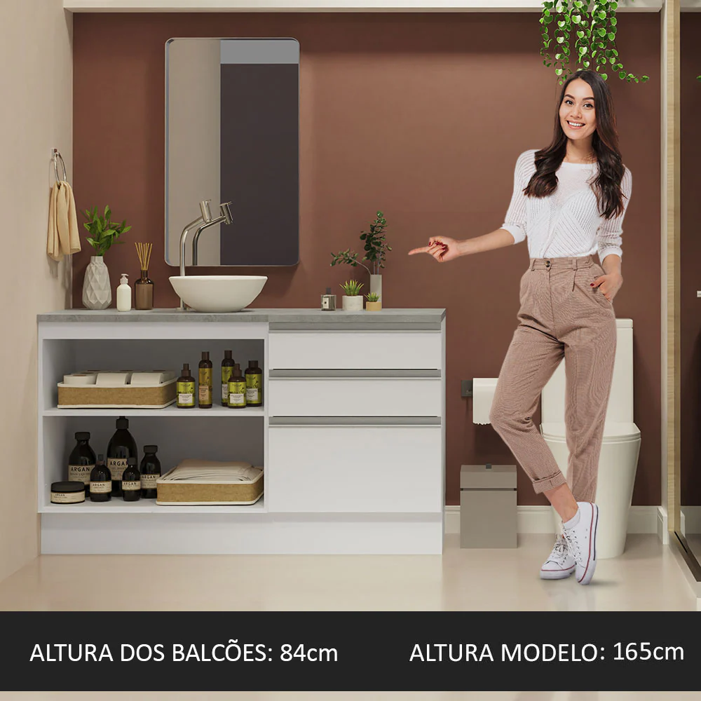 Armário Gabinete para Banheiro 140cm 2 Portas 3 Gavetas Branco Madesa - Image 5