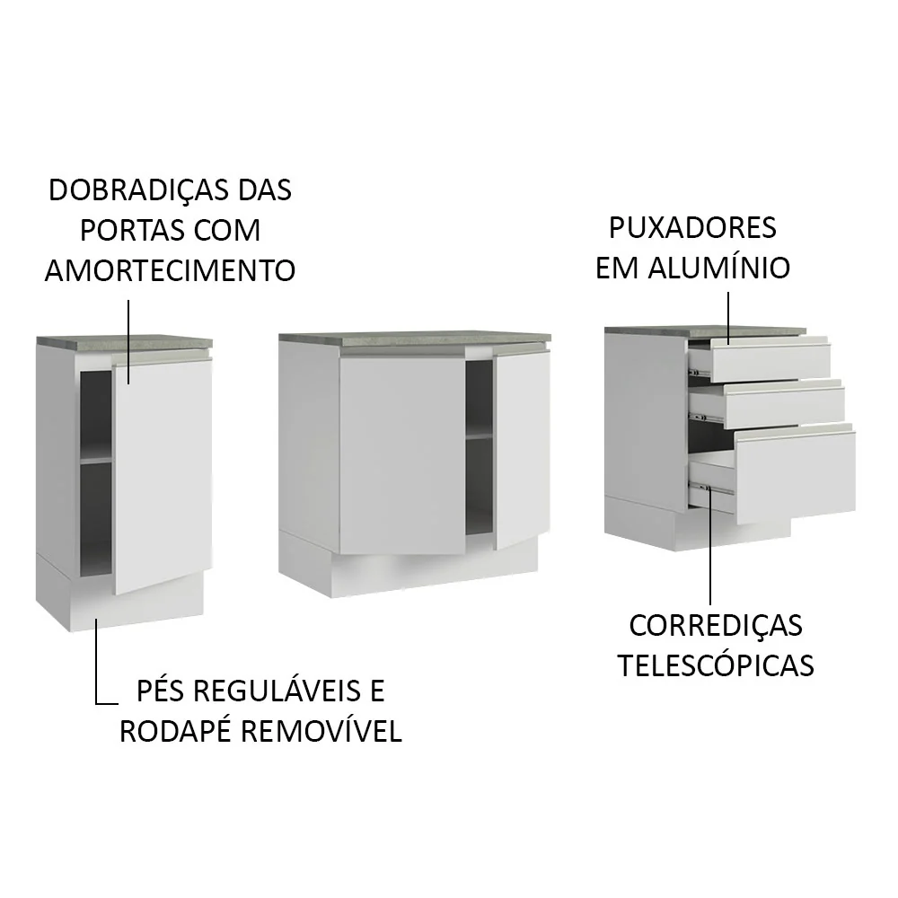 Armário Gabinete para Banheiro 180cm 3 Portas 3 Gavetas Branco Madesa - Image 4