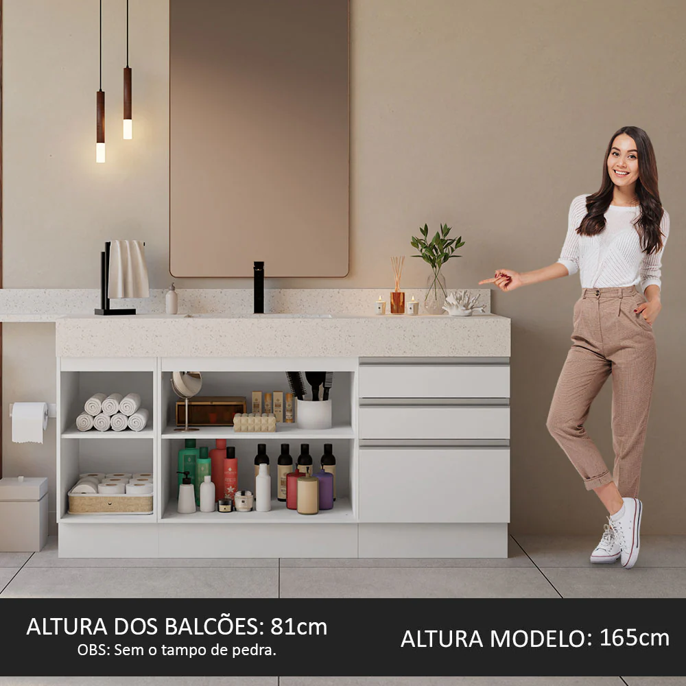 Armário Gabinete para Banheiro 180cm 3 Portas 3 Gavetas Branco Madesa - Image 5