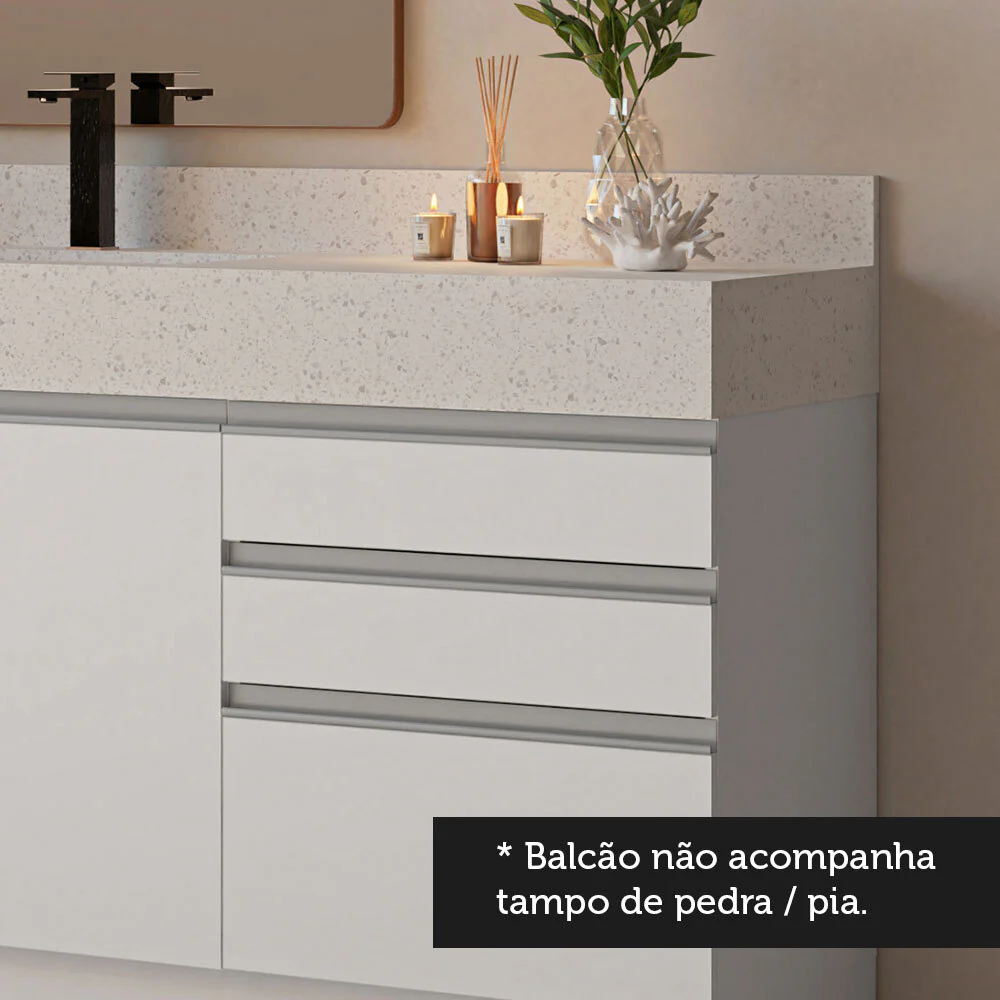 Armário Gabinete para Banheiro 180cm 3 Portas 3 Gavetas Branco Madesa - Image 6