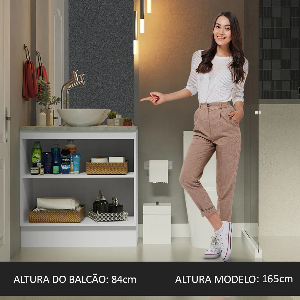 Armário Gabinete para Banheiro 80cm 2 Portas Branco Madesa - Image 5