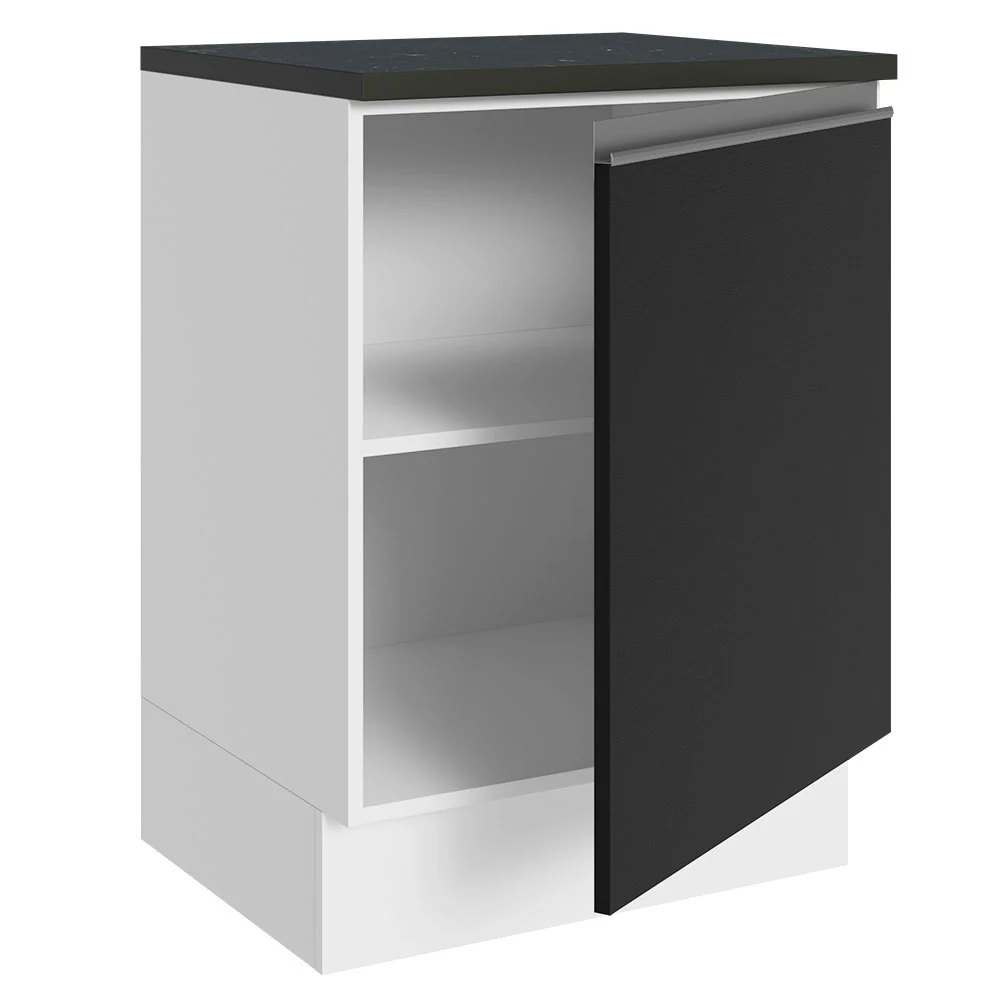 Balcão 100% MDF 60 cm 1 Porta Branco/Preto Acordes Madesa - Image 5