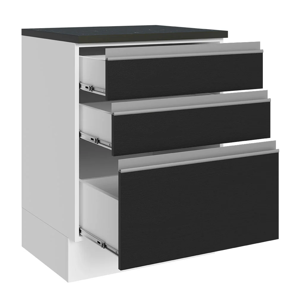 Balcão 100% MDF 60 cm 3 Gavetas Branco/Preto Acordes Madesa - Image 4