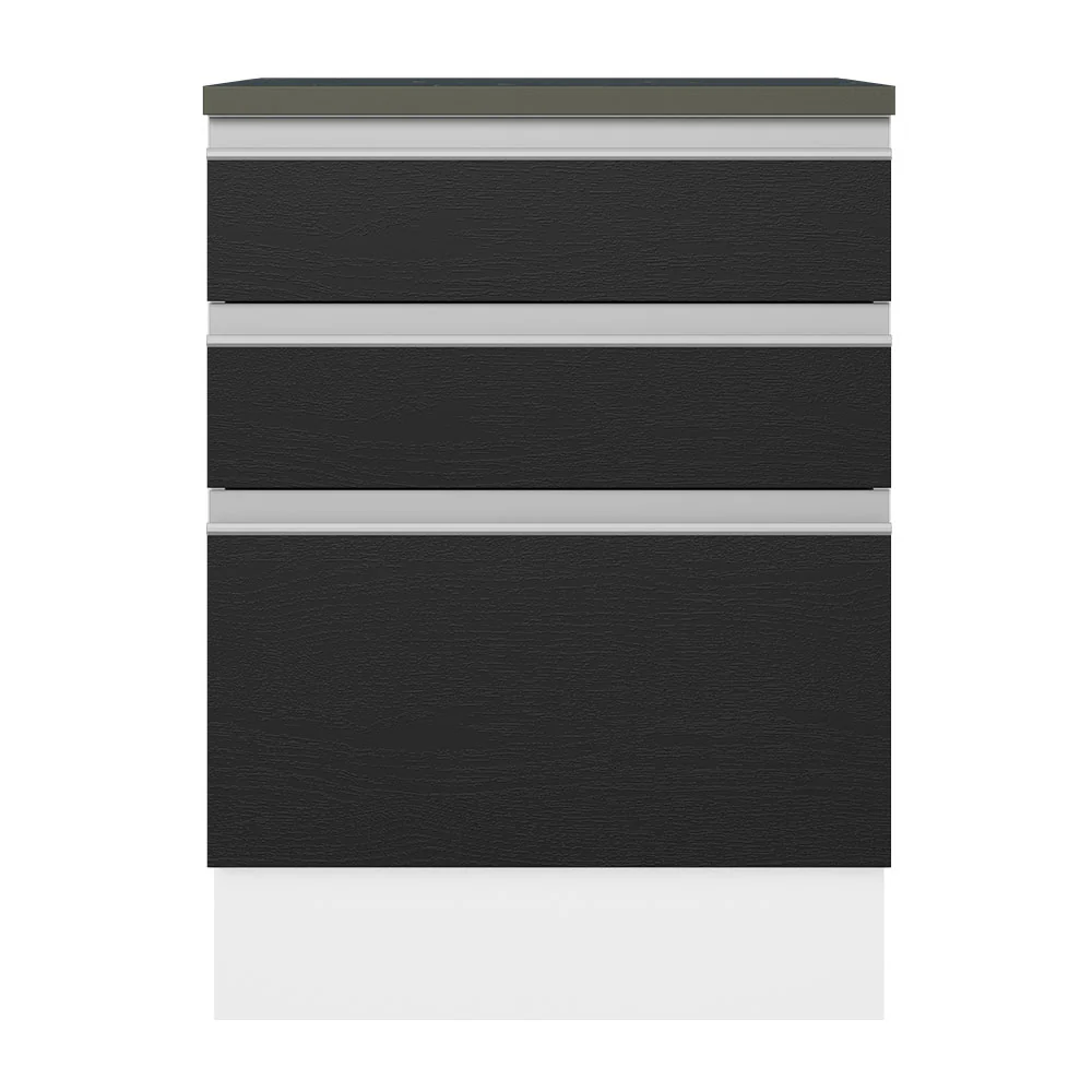 Balcão 100% MDF 60 cm 3 Gavetas Branco/Preto Acordes Madesa - Image 5