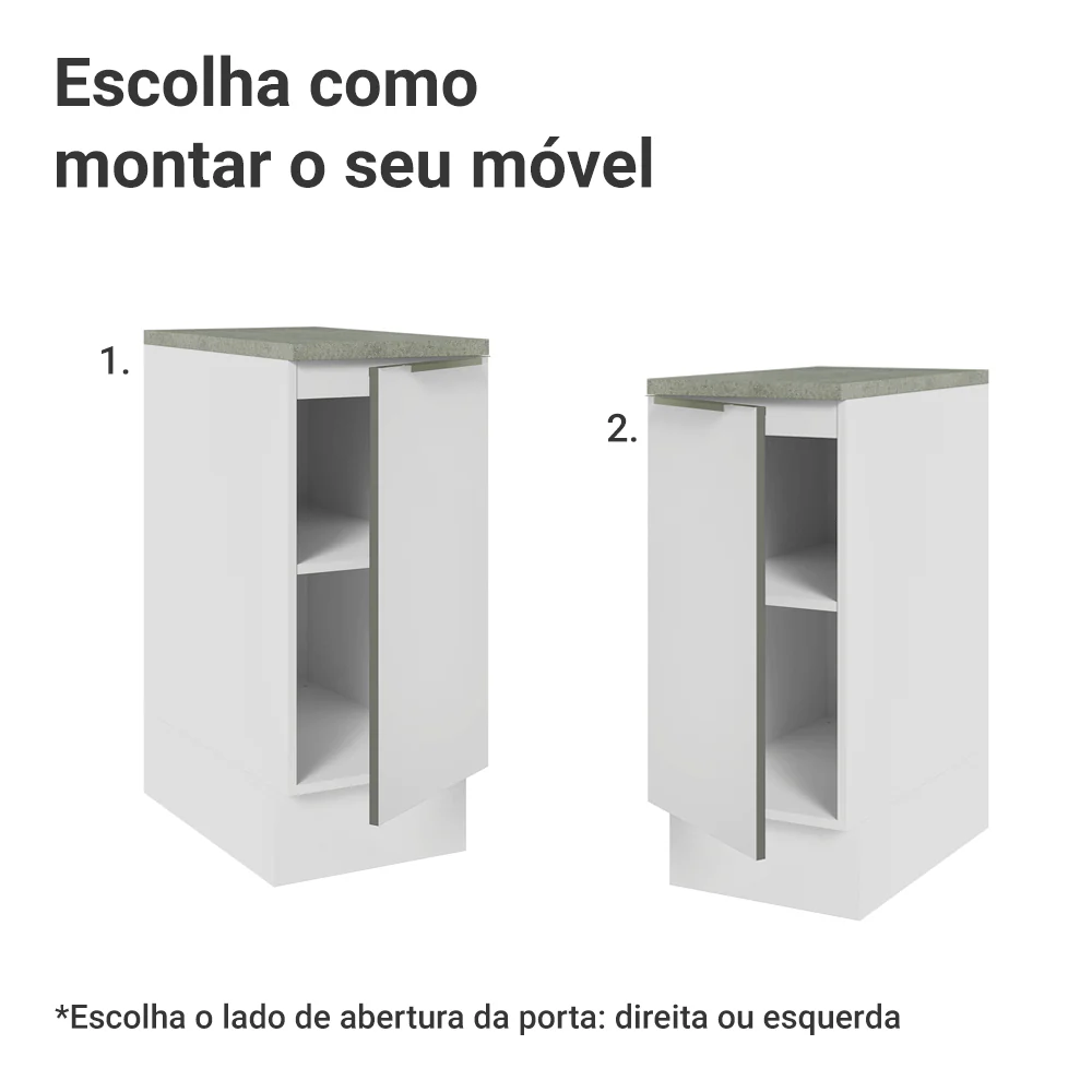 Balcão 35 x 60 cm 1 Porta (Com Tampo) Branco/Branco Veludo Lux Madesa - Image 5