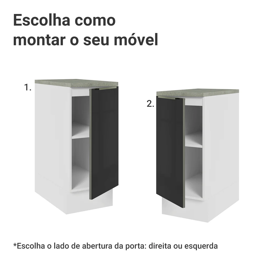 Balcão 35 x 60 cm 1 Porta (Com Tampo) Branco/Preto Lux Madesa - Image 5