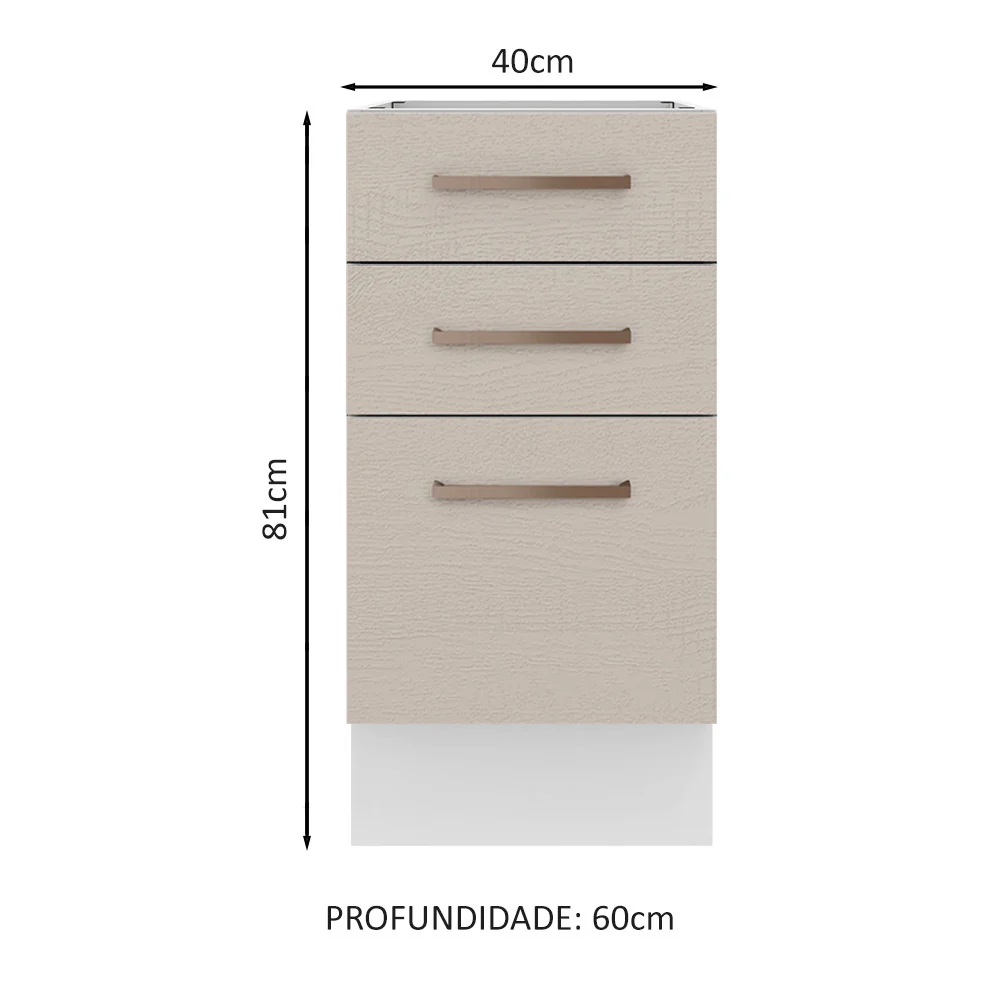 Balcão 40 x 60 cm 3 Gavetas (Sem Tampo) Branco/Crema Agata Madesa - Image 2