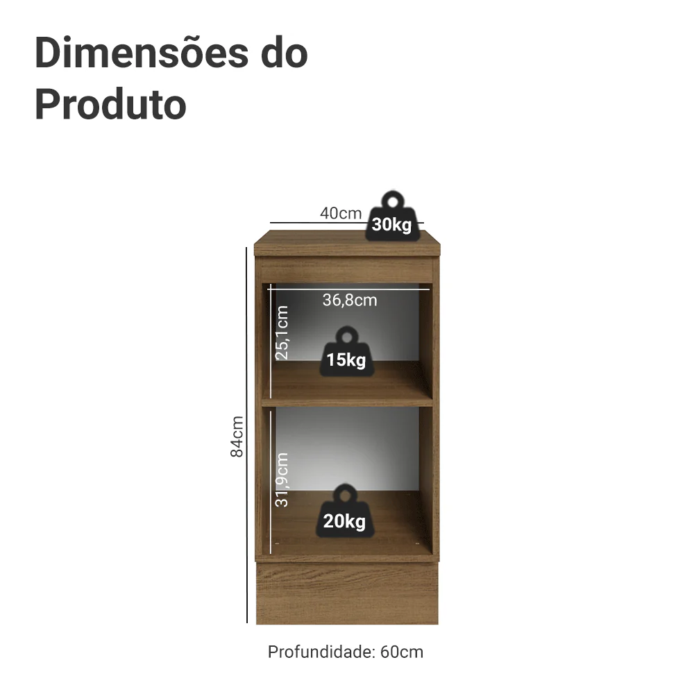 Balcão 40 x 60 cm 1 Porta (Com Tampo) Rustic/Preto Lux Madesa - Image 2