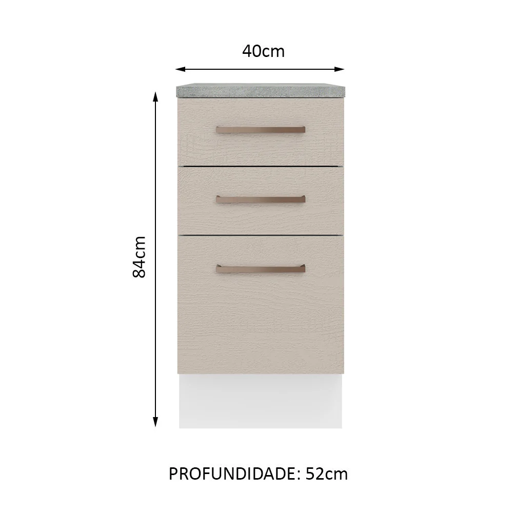 Balcão 40 cm 3 Gavetas Branco/Crema Agata Madesa - Image 2