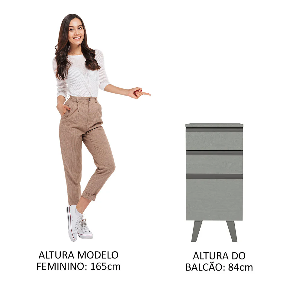 Balcão 40 cm 3 Gavetas Com Pés Cinza Nice Madesa - Image 3