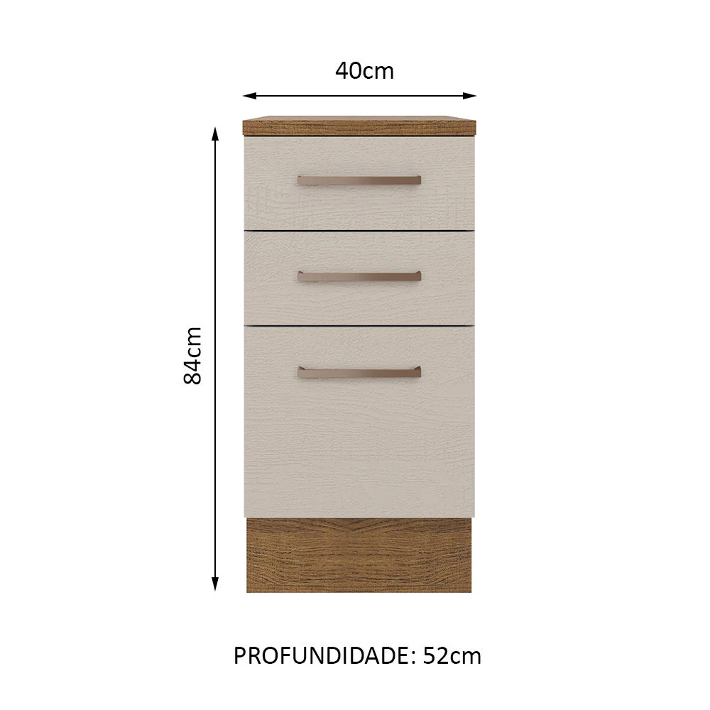Balcão 40 cm 3 Gavetas Rustic/Crema Agata Madesa - Image 2