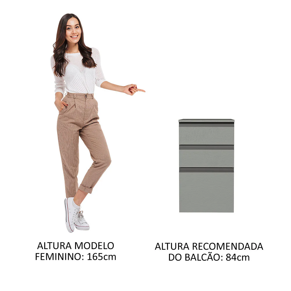 Balcão 40 cm 3 Gavetas Suspenso Cinza Nice Madesa - Image 3
