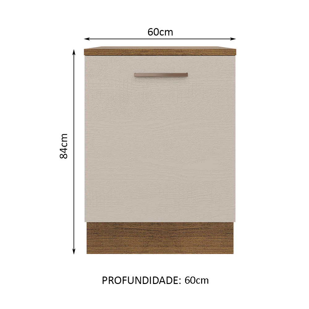 Balcão 60 x 60 cm 1 Porta (Com Tampo) Rustic/Crema Agata Madesa - Image 2