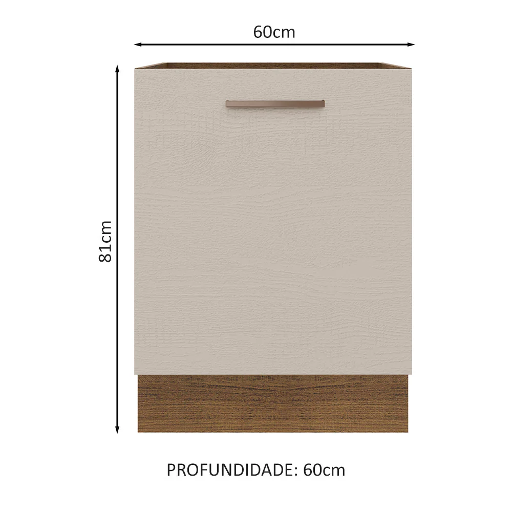 Balcão 60 x 60 cm 1 Porta (Sem Tampo) Rustic/Crema Agata Madesa - Image 2