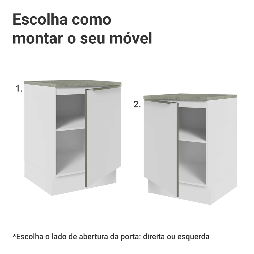 Balcão 60 x 60 cm 1 Porta (Com Tampo) Branco/Branco Veludo Lux Madesa - Image 5