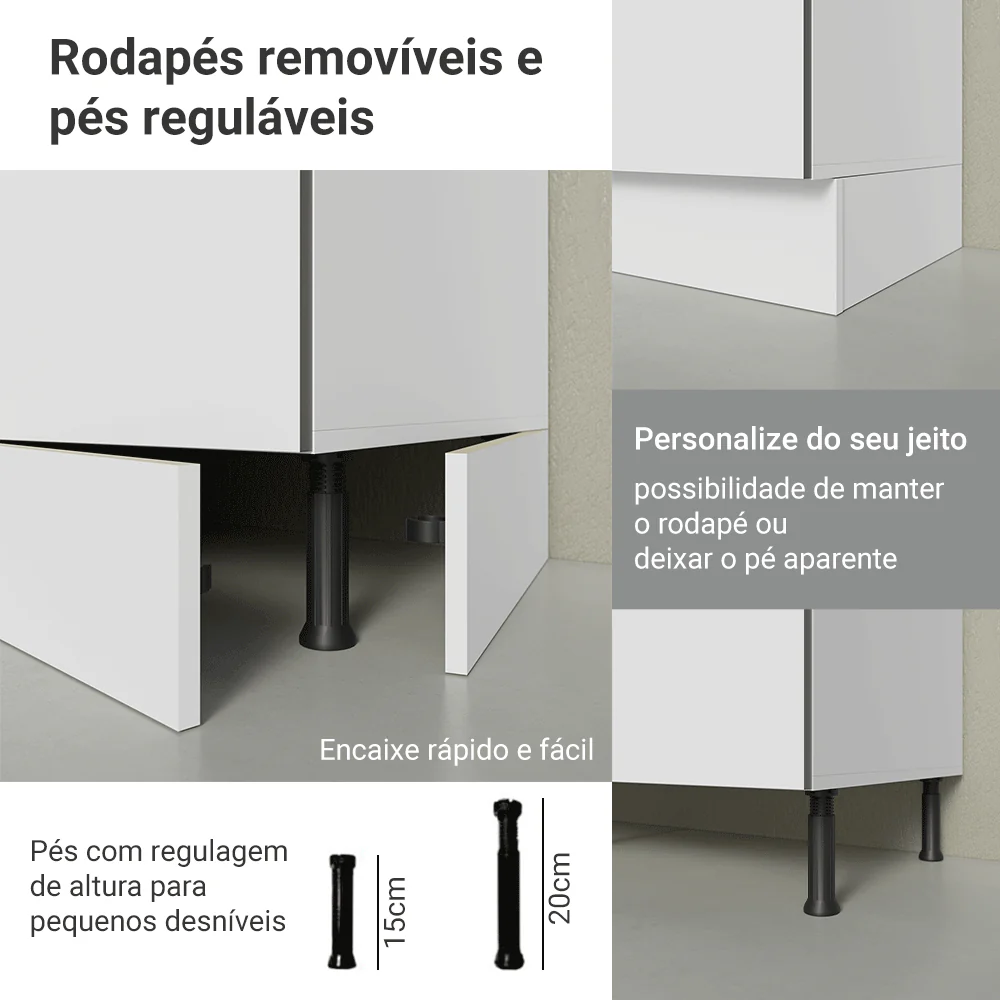 Balcão 60 x 60 cm 1 Porta (Com Tampo) Branco/Branco Veludo Lux Madesa - Image 9