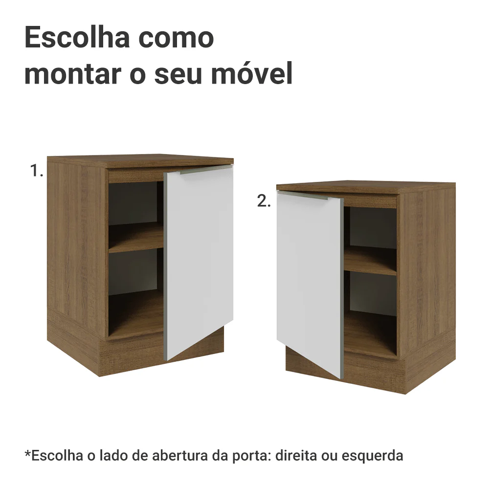 Balcão 60 x 60 cm 1 Porta (Com Tampo) Rustic/Branco Veludo Lux Madesa - Image 5