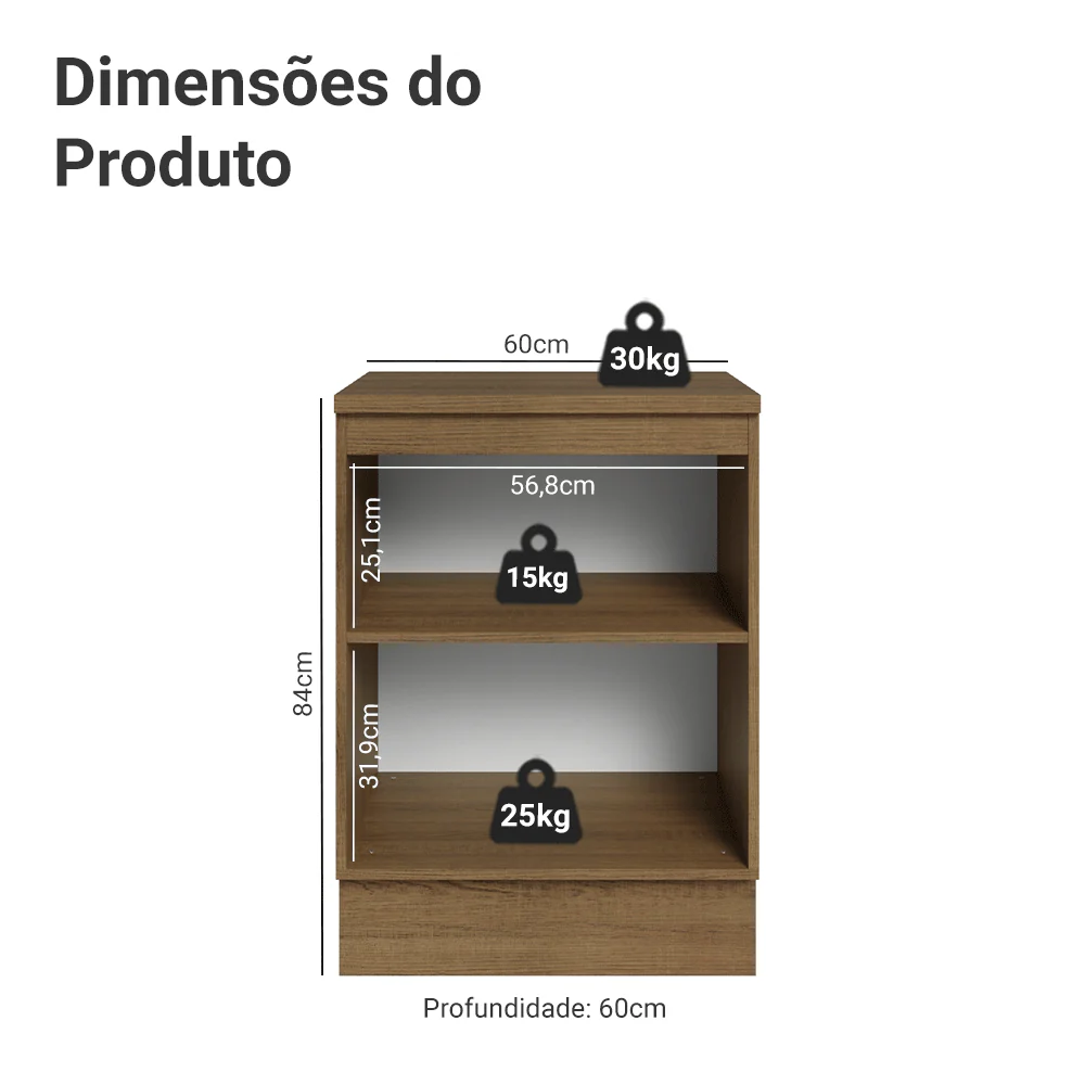 Balcão 60 x 60 cm 1 Porta (Com Tampo) Rustic/Preto Lux Madesa - Image 2