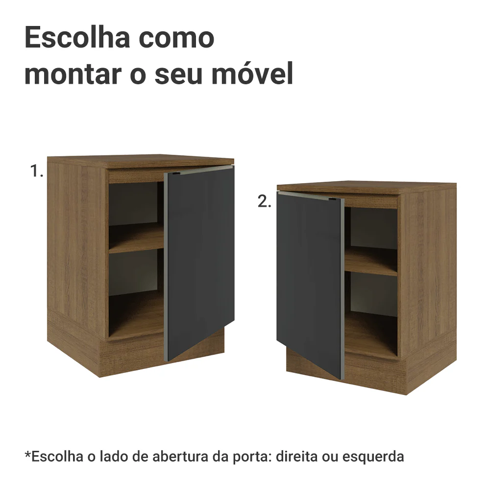Balcão 60 x 60 cm 1 Porta (Com Tampo) Rustic/Preto Lux Madesa - Image 5