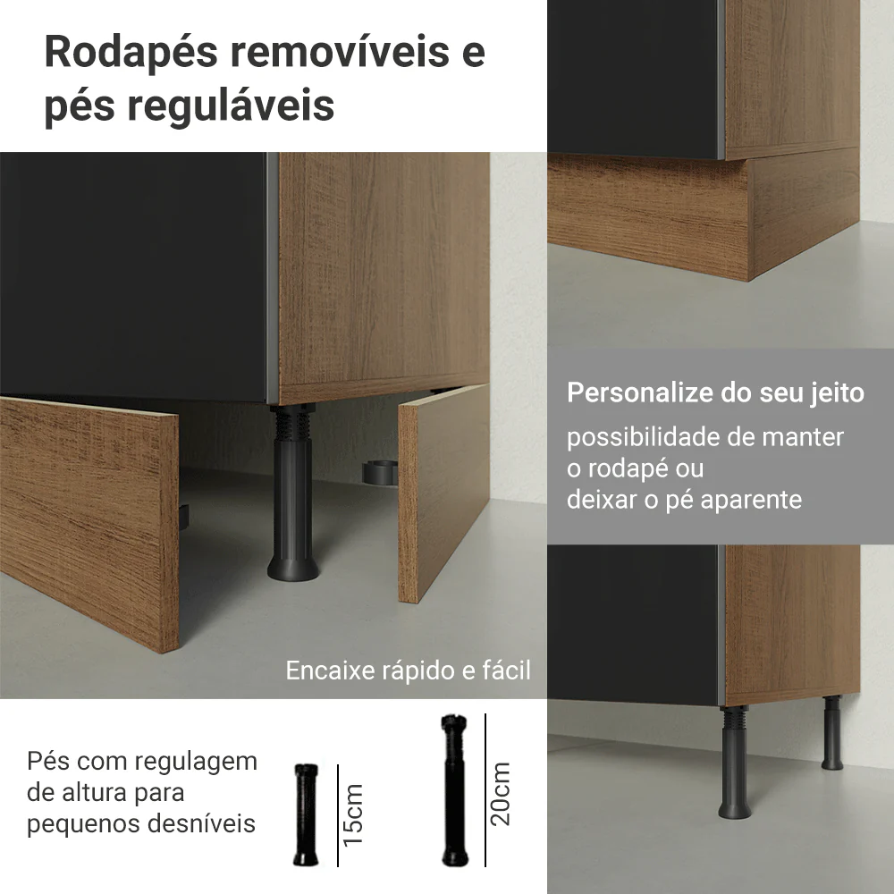 Balcão 60 x 60 cm 1 Porta (Com Tampo) Rustic/Preto Lux Madesa - Image 9
