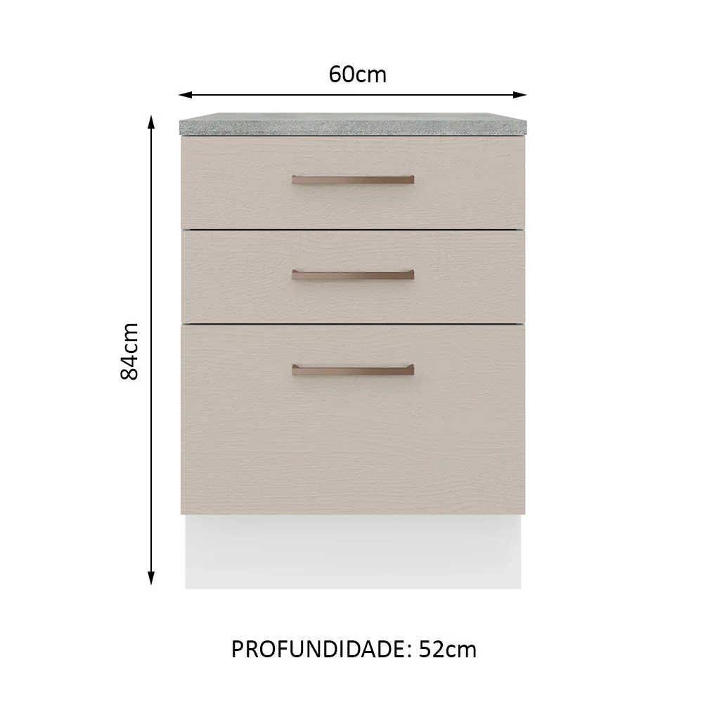 Balcão 60 cm 3 Gavetas Branco/Crema Agata Madesa - Image 2