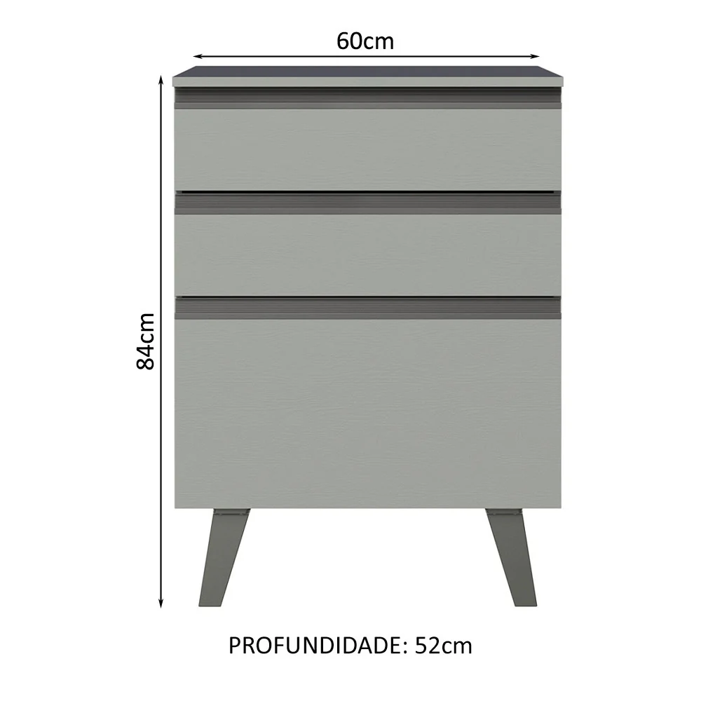 Balcão 60 cm 3 Gavetas Com Pés Cinza Nice Madesa - Image 2