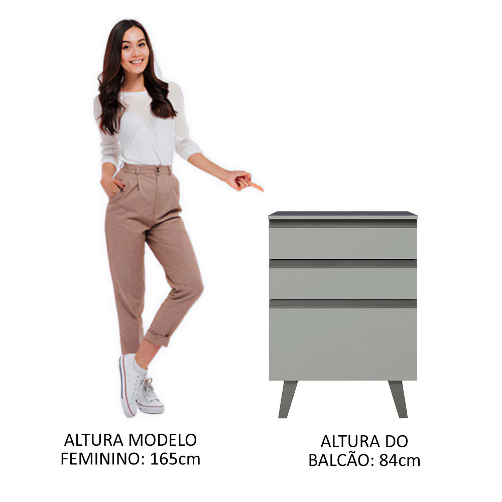 Balcão 60 cm 3 Gavetas Com Pés Cinza Nice Madesa - Image 3