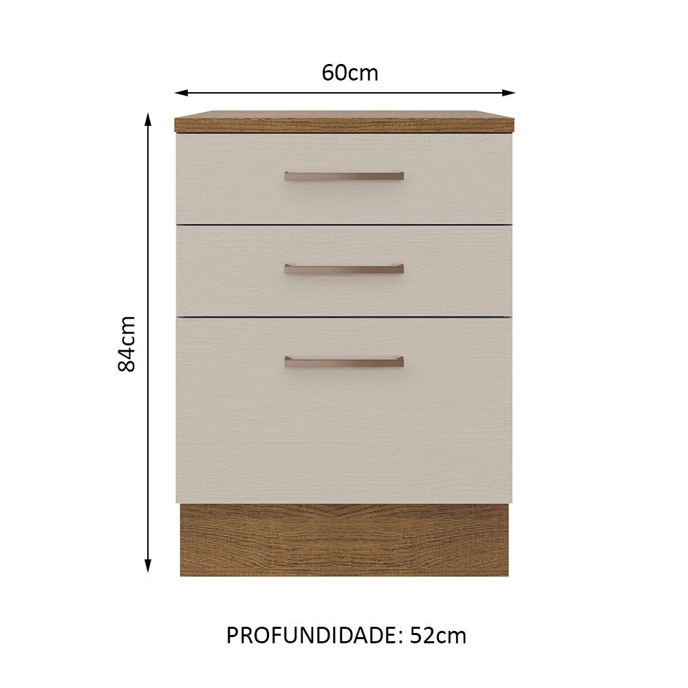 Balcão 60 cm 3 Gavetas Rustic/Crema Agata Madesa - Image 2