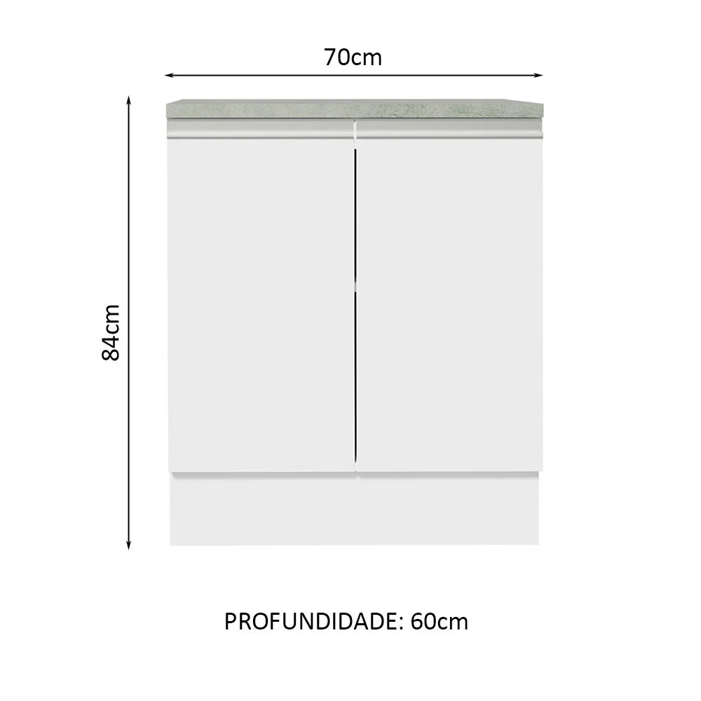 Balcão 70 x 60 cm 2 Portas (Com Tampo) Branco Glamy Madesa - Image 2