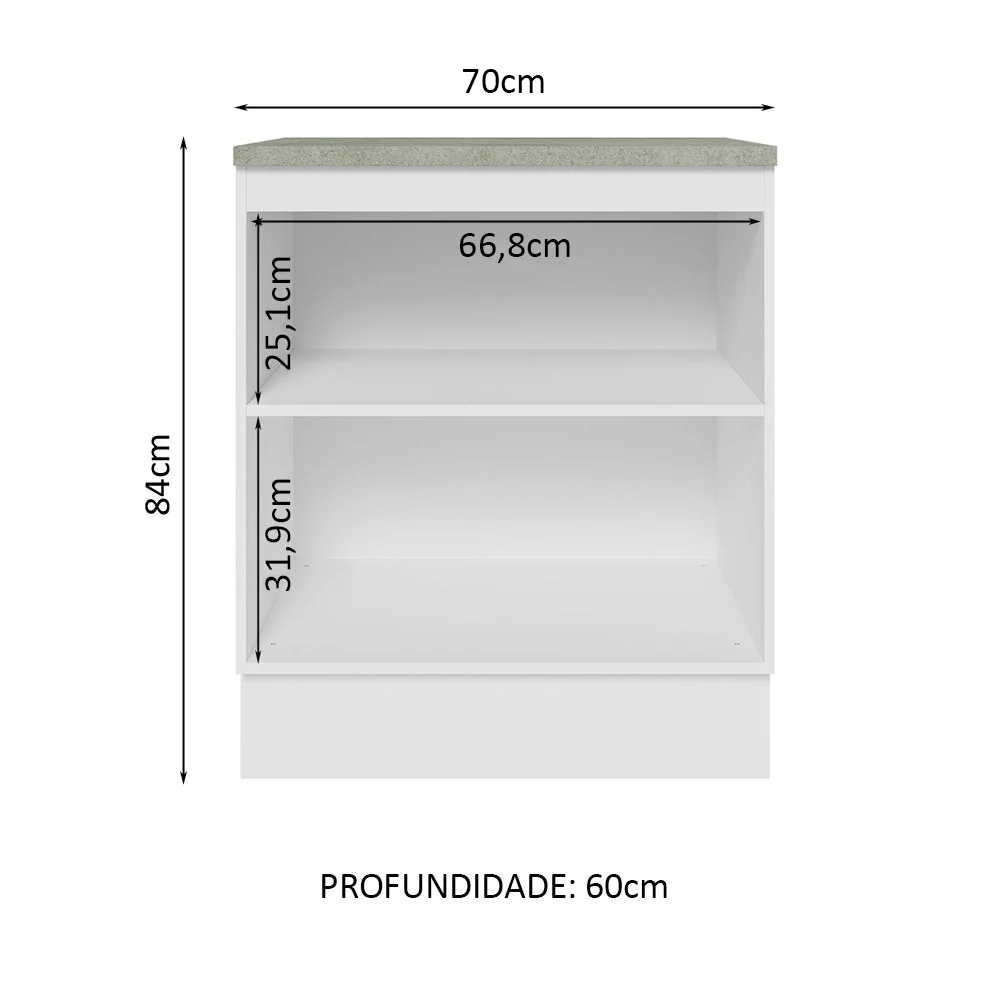Balcão 70 x 60 cm 2 Portas (Com Tampo) Branco Glamy Madesa - Image 3