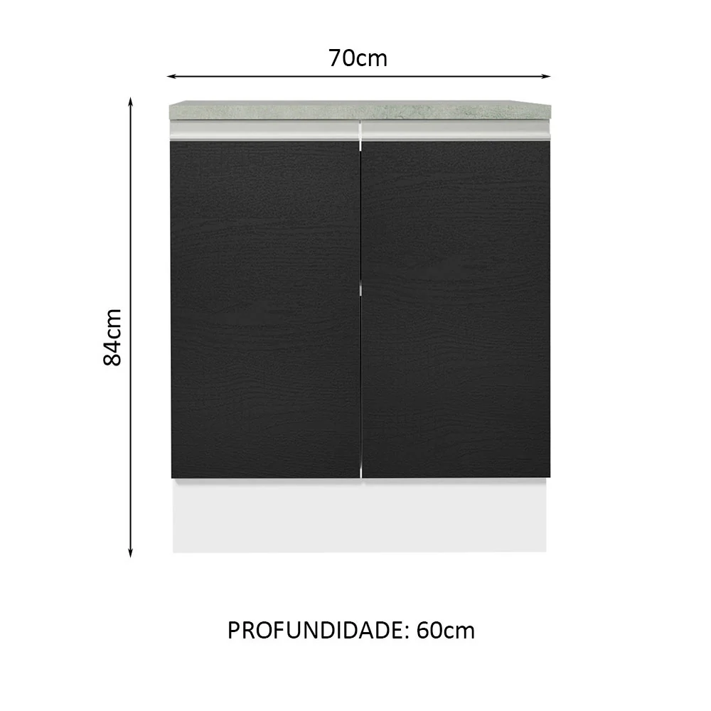 Balcão 70 x 60 cm 2 Portas (Com Tampo) Branco/Preto Glamy Madesa - Image 2