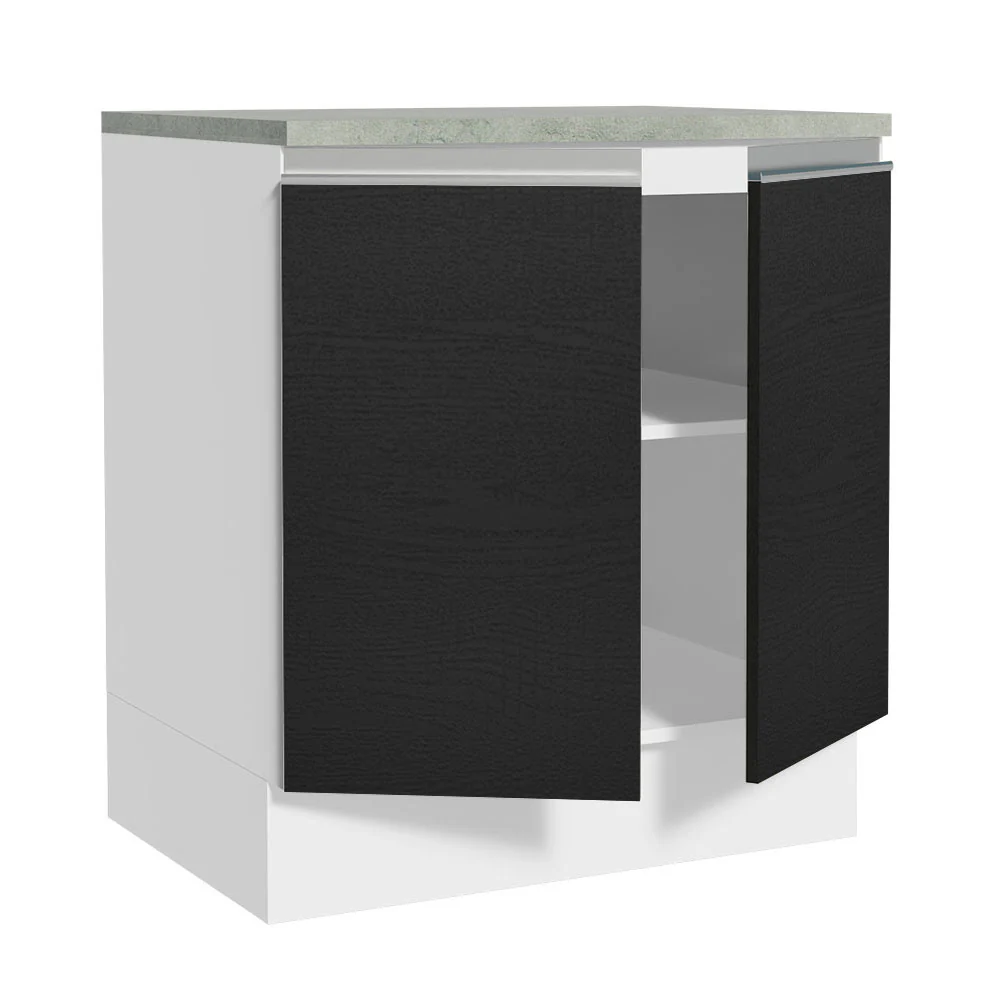Balcão 70 x 60 cm 2 Portas (Com Tampo) Branco/Preto Glamy Madesa - Image 4