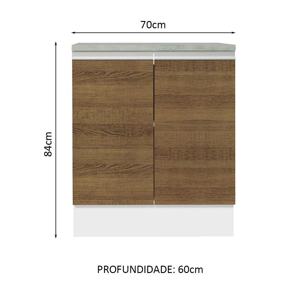 Balcão 70 x 60 cm 2 Portas (Com Tampo) Branco/Rustic Glamy Madesa - Image 2