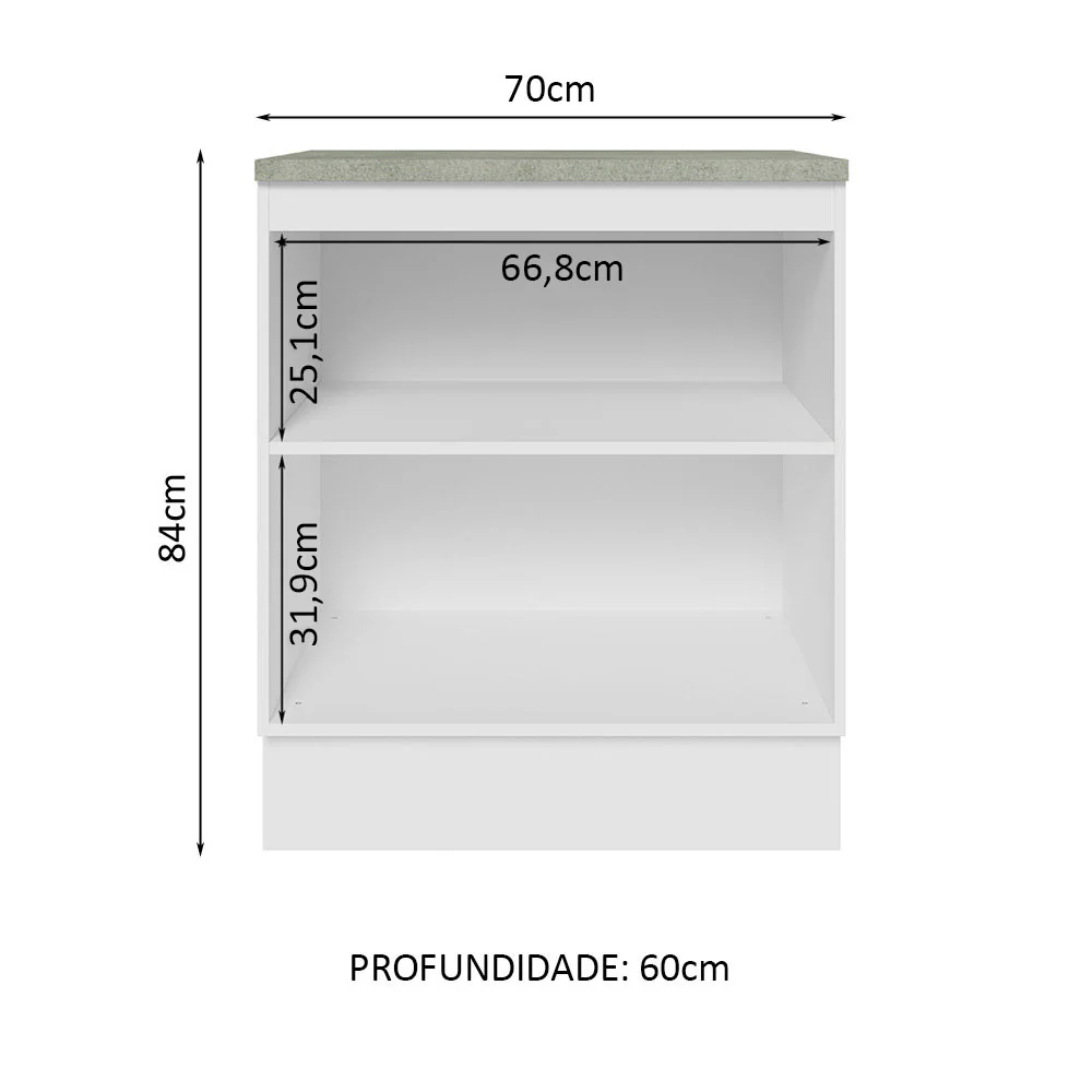Balcão 70 x 60 cm 2 Portas (Com Tampo) Branco/Rustic Glamy Madesa - Image 3
