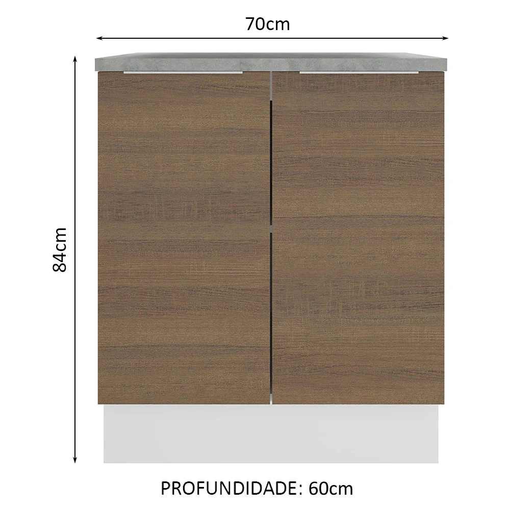 Balcão 70 x 60 cm 2 Portas (Com Tampo) Branco/Rustic Stella Madesa - Image 2